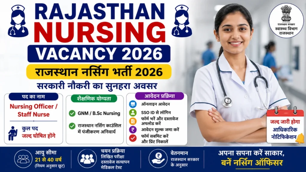 Rajasthan Nursing Vacancy 2026: राजस्थान नर्सिंग भर्ती के लिए आवेदन प्रक्रिया, योग्यता और पूरी जानकारी